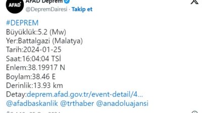 Son dakika: Malatya ve çevresinde 5,2 büyüklüğünde bir deprem meydana