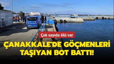 Çanakkale'nin Eceabat ilçesi açıklarında göçmenleri taşıyan lastik bot 8 mil