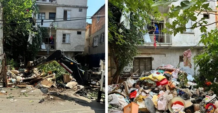 Adana'nın merkez Seyhan ilçesinde, atık biriktirildiği belirlenen evden 15 kamyon