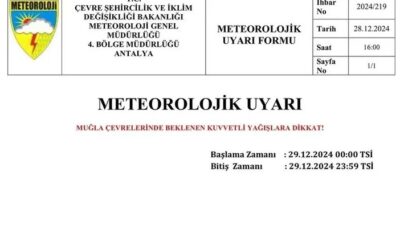 Muğla Valiliği, sosyal medya hesabından yaptığı açıklamada Meteoroloji Genel Müdürlüğü’nün