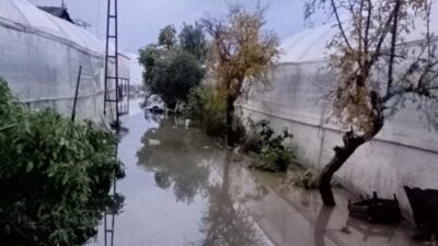 Antalya’da etkili olan sağanak yağış seraları suya gömdü, Finike –