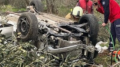 Balıkesir Havran'da sürücüsünün direksiyon hakimiyetini kaybetmesi sonucu yol kenarındaki tarlaya