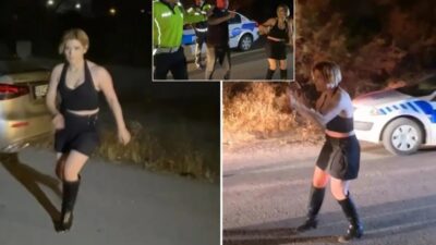 Aksaray'da polisin durdurduğu alkollü sürücü Yusuf K. ve yanındaki Döne