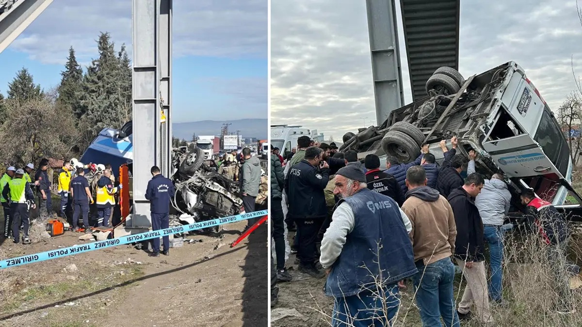 Ankara'da özel halk otobüsünün üst geçide çarpması sonucu meydana gelen