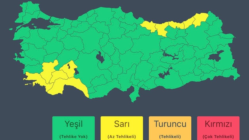 İçişleri Bakanlığı, sağanak yağışların etkili olacağı 10 il için sarı