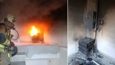 Hatay'ın Arsuz ilçesinde güneş enerjisi akülerinde çıkan yangın, itfaiye ekiplerinin