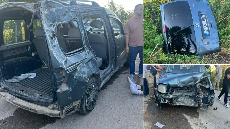 Ordu'nun Aybastı ilçesinde meydana gelen trafik kazasında, takla atan hafif
