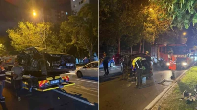 Bakırköy sahil yolunda kontrolden çıkan bir otomobil, refüjü aşarak karşı