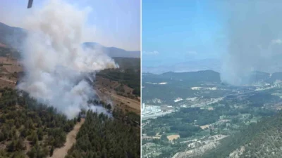 Bilecik'te başlayan orman yangınına karadan ve havadan müdahale eden ekipler,