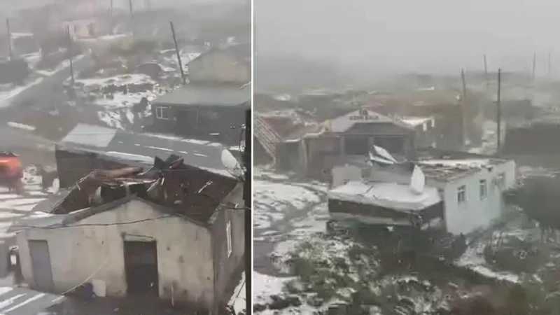 Ardahan'ın Çıldır ilçesinde aniden meydana gelen dolu ve fırtına, hayatı