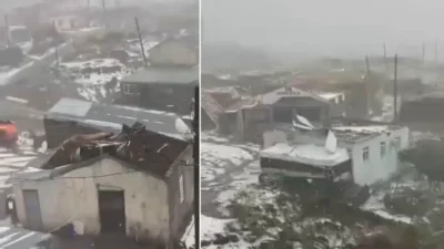 Ardahan'ın Çıldır ilçesinde 10 dakikada meydana gelen dolu ve fırtına,