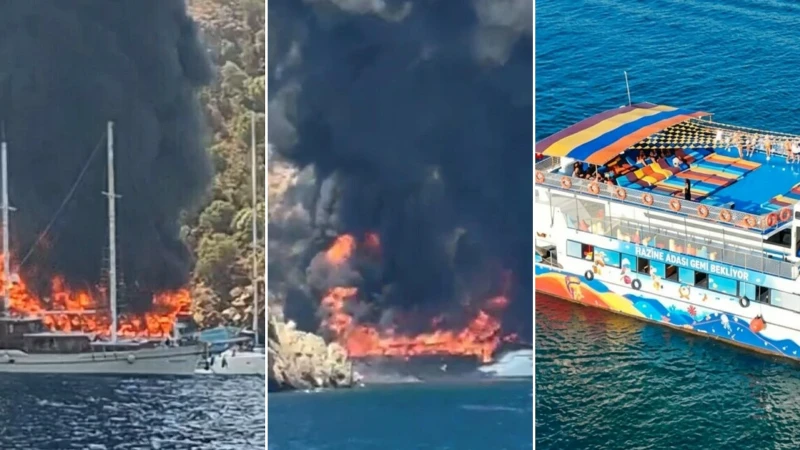 Fethiye'de bir gezi teknesinde yangın çıktı. 115 yolcu can yelekleriyle