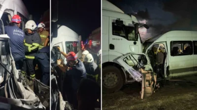 Hatay'da meydana gelen korkunç kazada, işçileri taşıyan servis minibüsü ile
