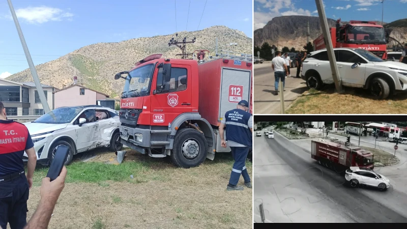 Helvacı Kavşağı’nda meydana gelen kazada, itfaiye aracı ve bir otomobil