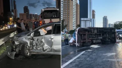 İstanbul'da etkili olan sağanak yağış sonrası meydana gelen zincirleme trafik