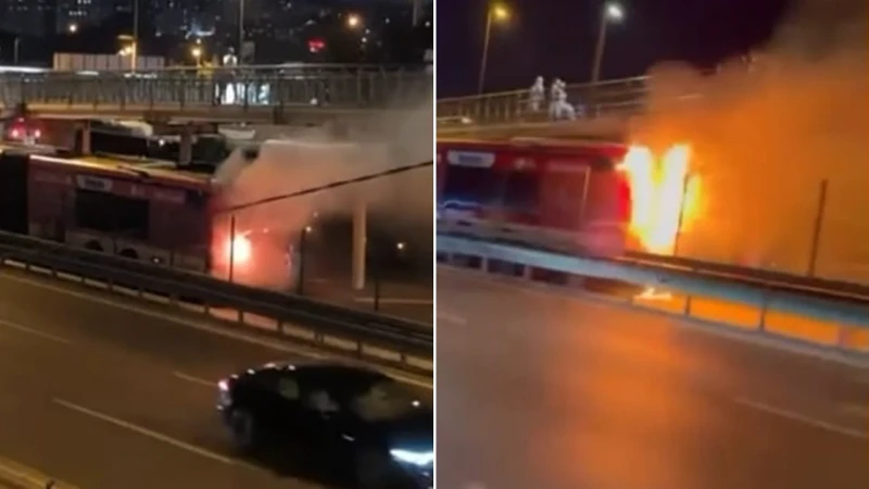 Kağıthane'de bir metrobüs, motor kısmından çıkan alevlerle paniğe yol açtı.