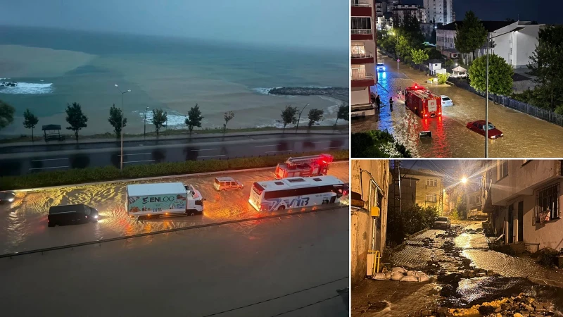 Giresun ve Ordu'da etkili olan sağanak yağış, caddelerde su birikintileri