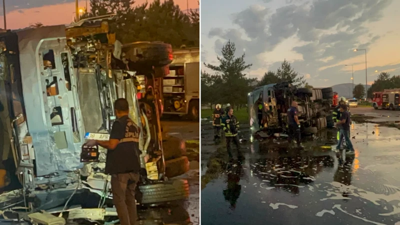 Kayseri'de yolcu otobüsü ile benzin tankeri çarpıştı, 35 kişi yaralandı.