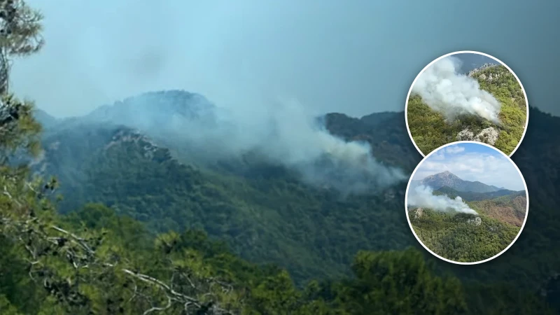 Antalya'nın Kemer ilçesindeki orman yangınında ekipler, havadan ve karadan seferber