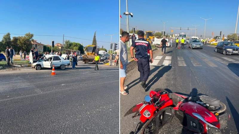 Manisa'nın Salihli ilçesinde meydana gelen kazada, otomobil ile motosiklet çarpıştı.