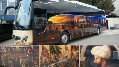 Kocaeli'de hazırlanan Osmanlı temalı tur otobüsü, tarihi figürlerle donatılarak yurt