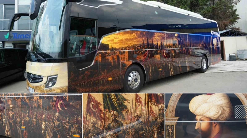 Kocaeli'de hazırlanan Osmanlı temalı tur otobüsü, tarihi figürlerle donatılarak yurt
