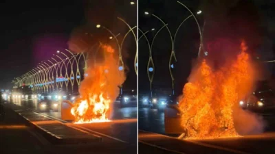 Ankara'nın Polatlı ilçesinde seyir halindeki bir otomobil alev aldı. Yangın,