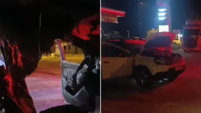 Yüksekova'da seyir halindeki bir araç gaz sızıntısı nedeniyle alev aldı.