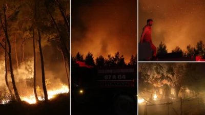Antalya'nın Aksu ve Kepez ilçelerinde çıkan orman yangını, yerleşim yerlerini