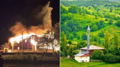 Artvin'in Şavşat ilçesinde çıkan yangında 1933 yapımı ahşap cami ve