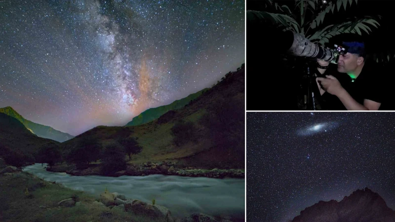 Van'ın Bahçesaray ilçesi, gece gökyüzünde Samanyolu ve Andromeda galaksilerinin muhteşem