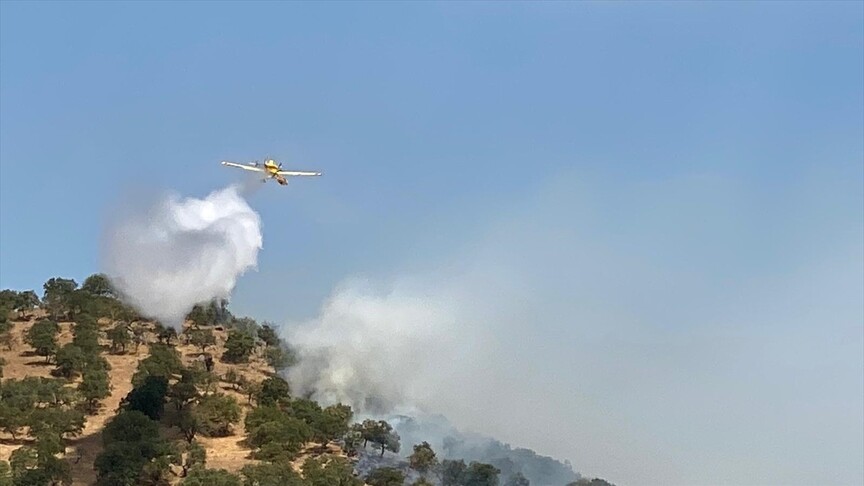 Balıkesir'de meydana gelen orman yangınına, 4 uçak ve 4 helikopterle