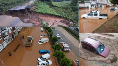 Rize'de metrekareye düşen 100 kg yağış sonrası yollar göle döndü,