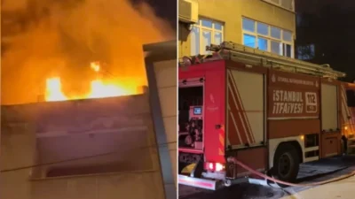 Esenler'de kentsel dönüşüm nedeniyle boşaltılan bir binanın çatısında yangın çıktı.