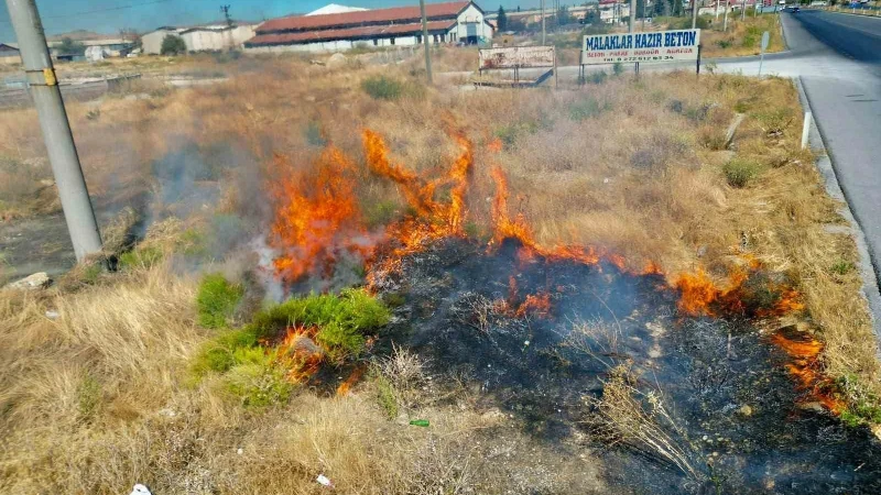 Bolvadin - Çay karayolunda çıkan anız yangını, itfaiye ekiplerinin hızlı