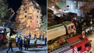 Küçükçekmece'de bir binanın çökmesi sonucu yoldan geçen iki kişi yaralandı.