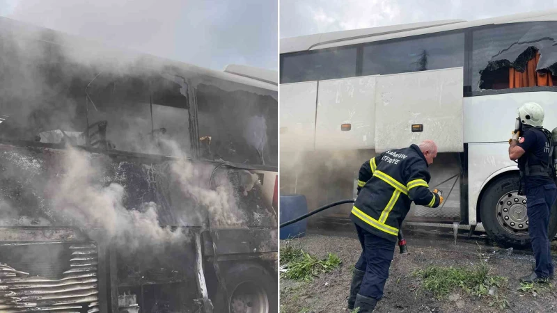 Samsun-Ankara karayolu üzerinde bir yolcu otobüsünde çıkan yangın paniğe neden