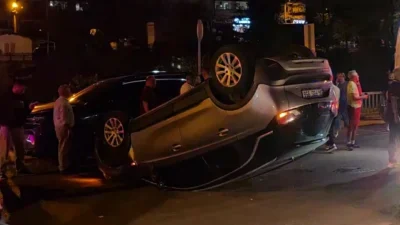 Zonguldak'ta sürücüsünün direksiyon hakimiyetini kaybetmesi sonucu takla atan otomobildeki sürücü