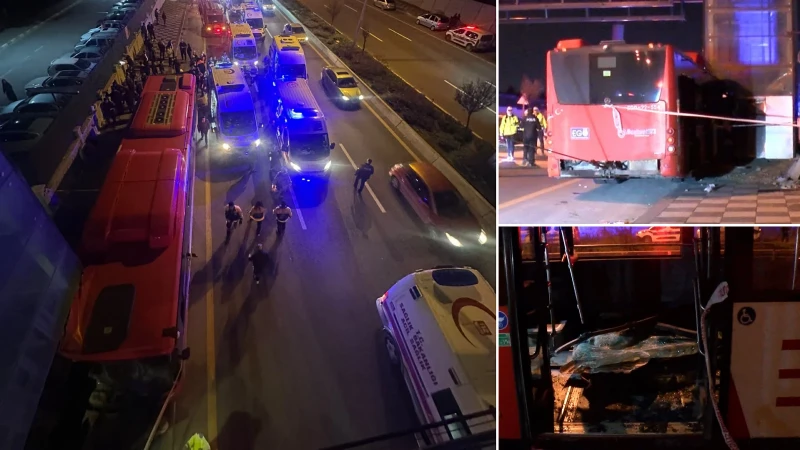 Ankara'nın Etimesgut ilçesinde bir EGO otobüsünün üst geçide çarpması sonucu