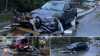 Sarıyer Ayazağa'da meydana gelen şiddetli yağış, bölgede büyük hasara yol