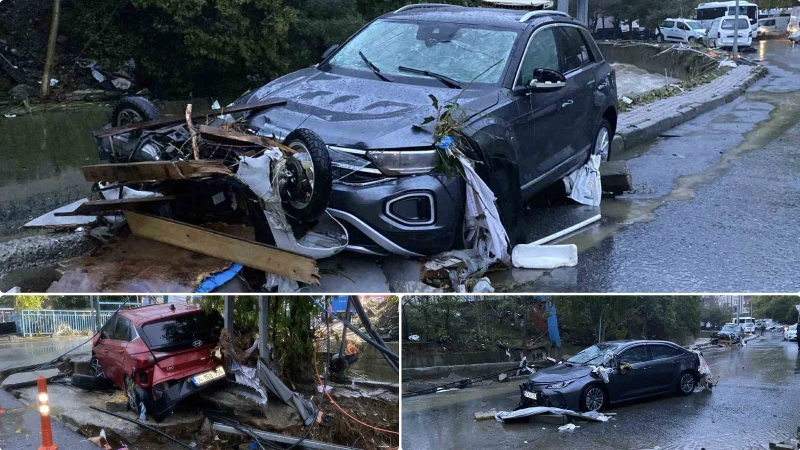 Sarıyer Ayazağa'da meydana gelen şiddetli yağış, bölgede büyük hasara yol