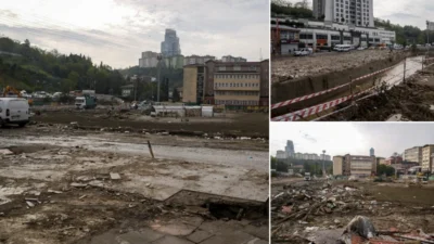 Sarıyer'deki Ayazağa Mahallesi'nde sel felaketinin ardından ıslah çalışmaları hızla devam