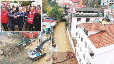 İstanbul'un sel felaketinden etkilenen Ayazağa Mahallesi'nde, dere yatağındaki binaların yıkımına
