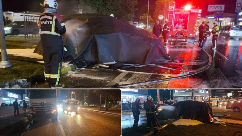 Muğla Bulvarı'nda meydana gelen elektrikli otomobil yangını, itfaiye ekiplerinin hızlı