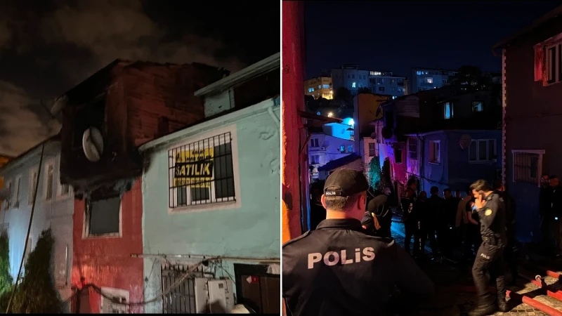 İstanbul Fatih'te çıkan yangında iki katlı bir bina alevlere teslim