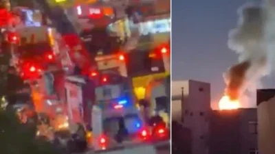 Gaziosmanpaşa'da bir iş hanının çatısında çıkan yangın itfaiye ekipleri tarafından