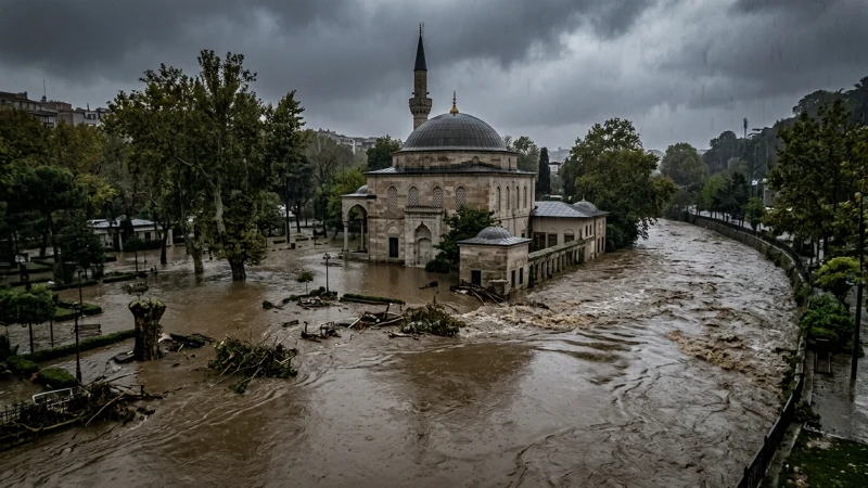 İstanbul Kağıthane’de etkili olan yağışlar, tarihi Sadabad Camisi’ni su altında