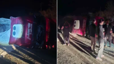 Aydın'da kum yüklü bir tırın devrilmesi sonucu bir kişi yaralandı.