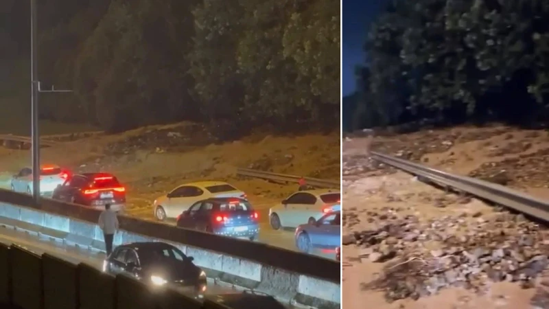 Kartal'da etkili olan sağanak sonrası sel suları, TEM Kartal-Samandıra bağlantı