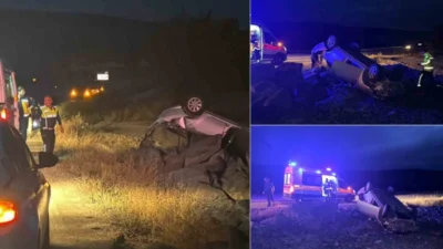 Ankara'nın Bala ilçesinde meydana gelen kazada, takla atan otomobilin sürücüsü